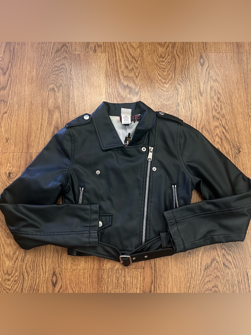 Harajuku Mini Target Black Faux vegan Leather Moto Jacket size 10-12 Vintage